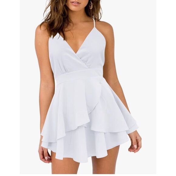 NEW White Crisscross Open Back Mini Dress S - Picture 1 of 6